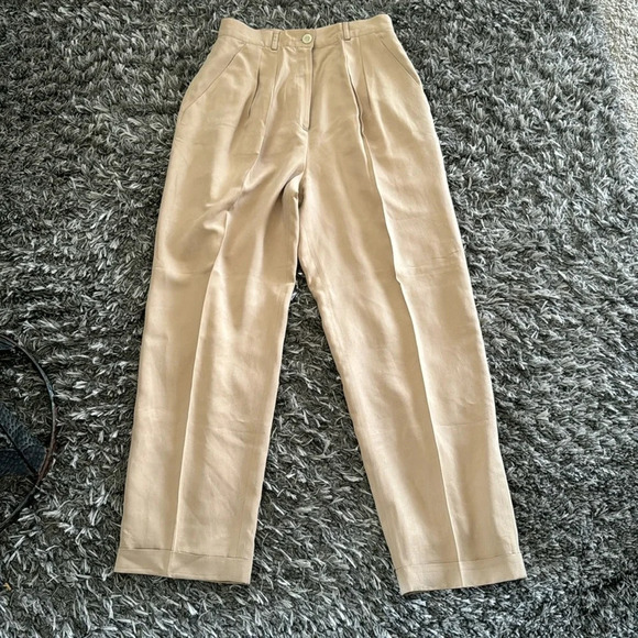 Nordstrom Preview Collection Tan sandwashed 100% silk trousers 10 - Picture 2 of 14
